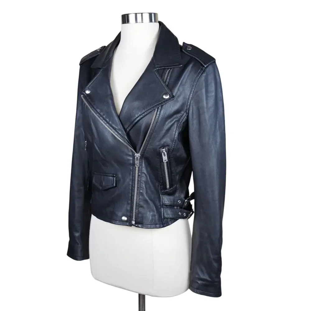 IRO Ashville Black Lambskin Leather Moto Biker Jacket RARE Size US 10 EU 42 - Picture 9 of 15